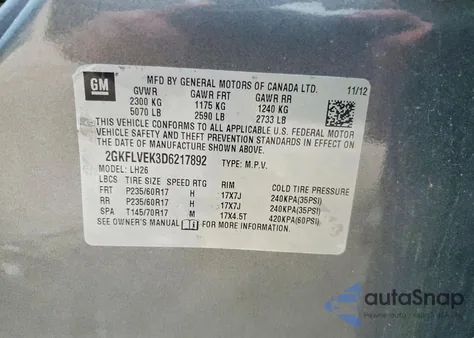 2013 GMC Terrain Slt z USA, uszkodzony, nr VIN 2GKFLVEK3D6217892